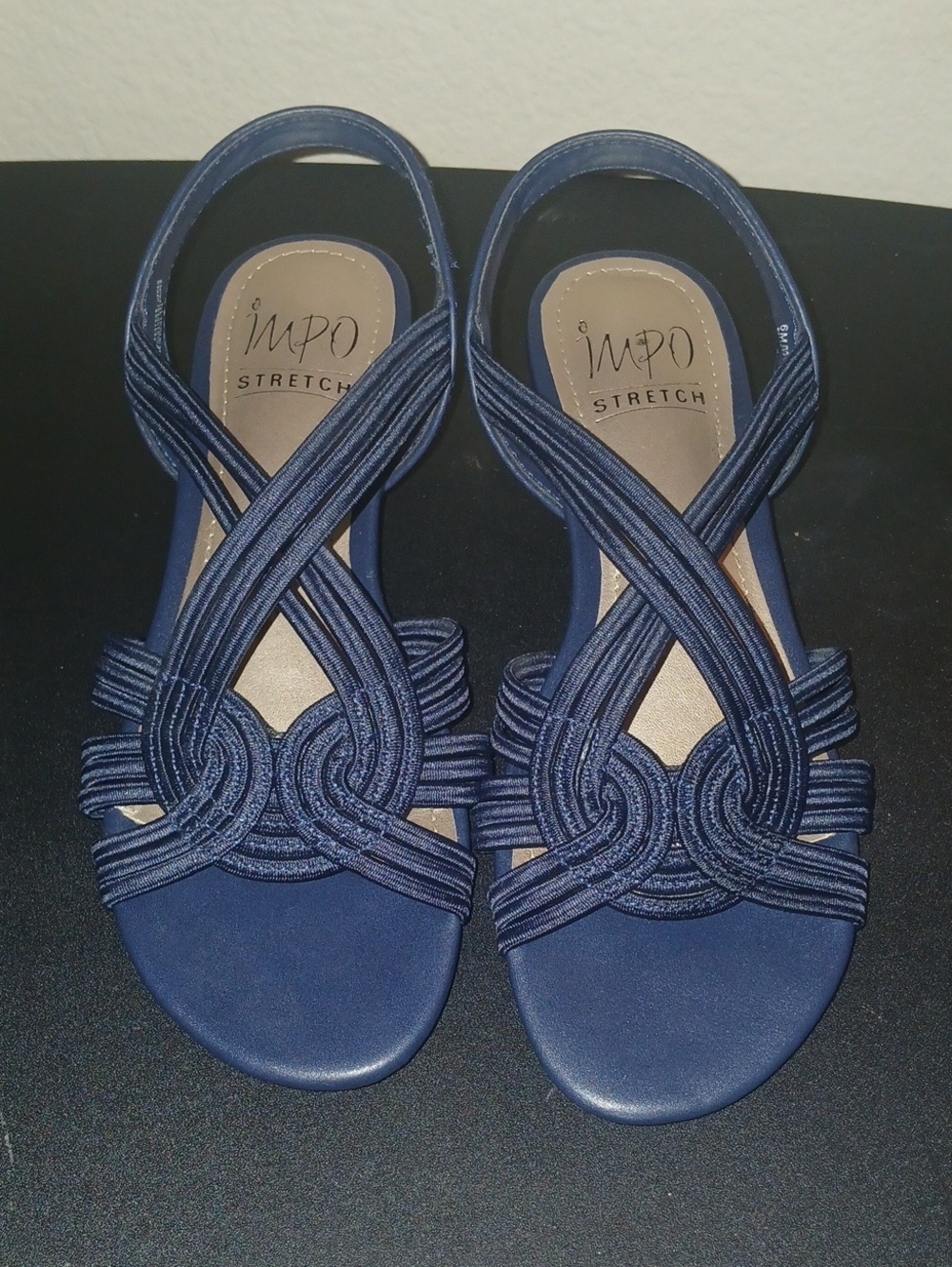 Impo Navy Braided Stretch Slingback Sandals